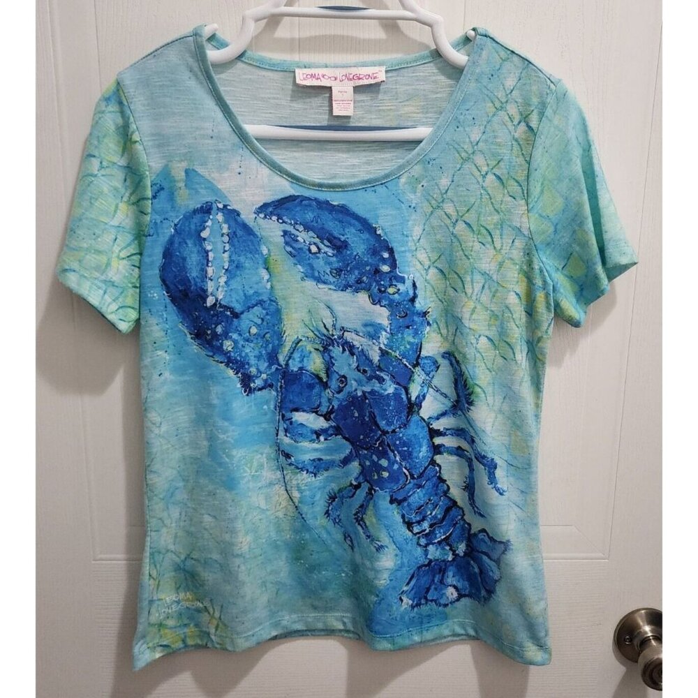 Leoma Lovegrove Women's Short Sleeve Tee Shirt Top Wearable Art Lobster Blue PS